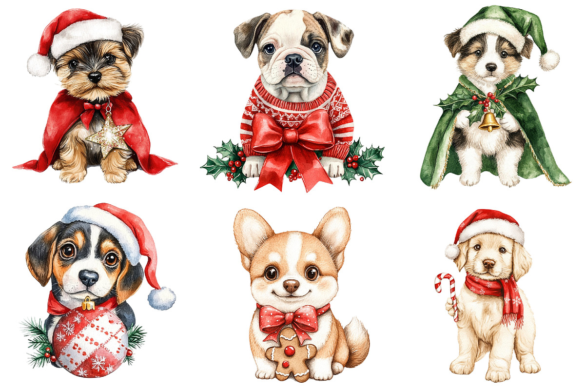 Cute Christmas Dogs Clipart, a Seasonal Illustration by CitraGraphics (Photo 3 of 5)