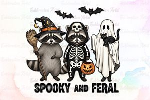 Creepy Cute Raccoon Ghost Png, an Illustration by Sublimation Artist