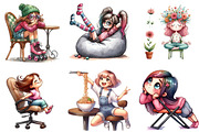 Quirky Girl with Chair Clipart, a Seasonal Illustration by DreamArtGraphic (Thumbnail 4 of 4)