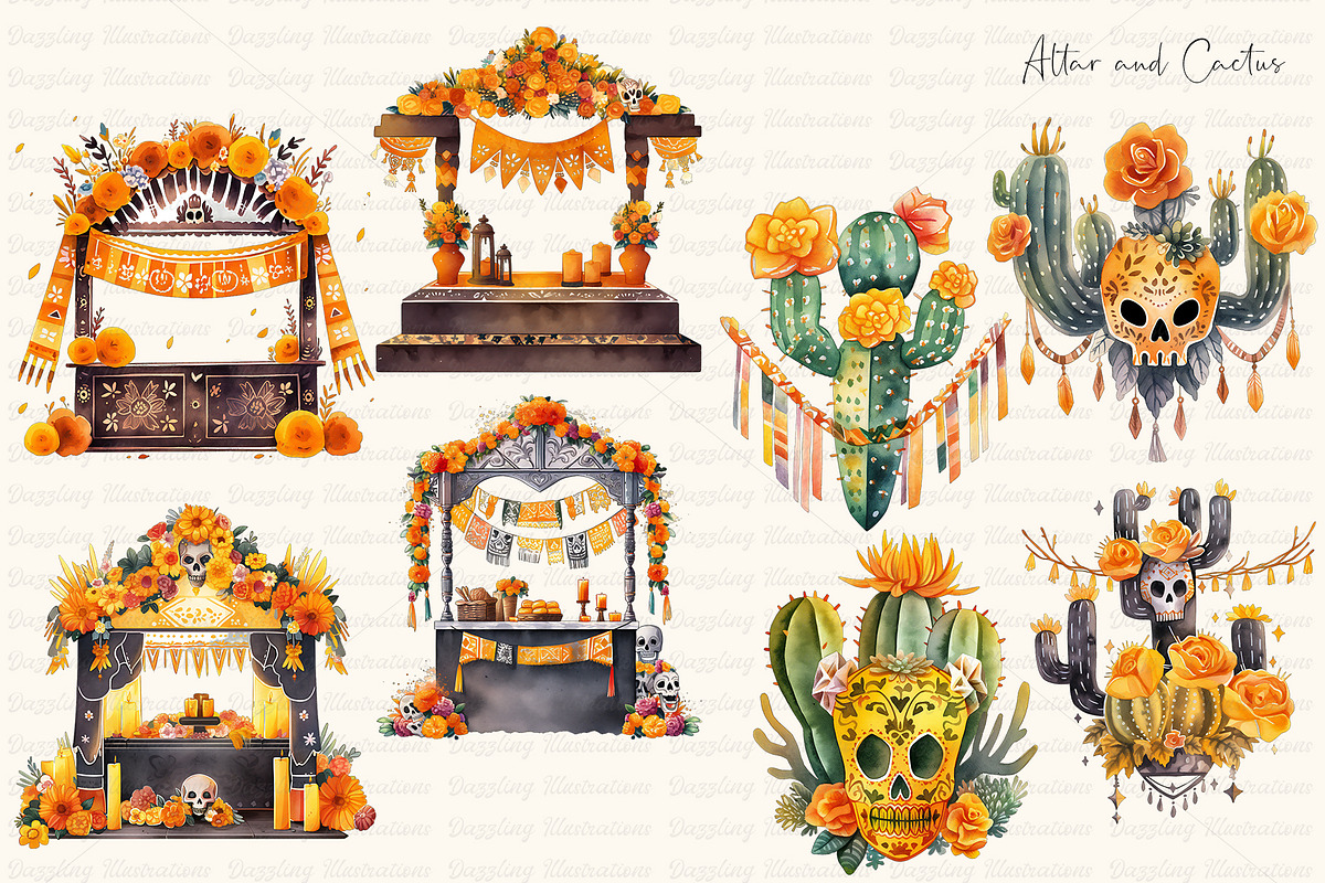 Watercolor Diá de Muertos Set, a Seasonal Illustration by Dazzling Art Boutique (Photo 7 of 9)