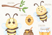 Cute Honey Bee Watercolor Clipart, an Illustration by ekossa_art (Thumbnail 2 of 5)