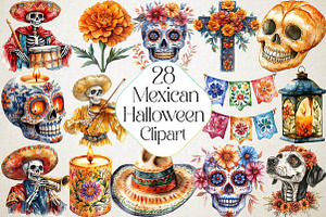 Watercolor Mexican Halloween Clipart, an Illustration by DreamPrint404