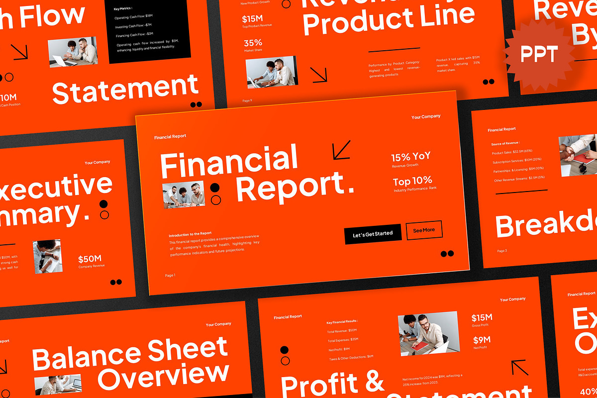 Orange Financial Report PPT, a Presentation Template by Aiyari Graphic (Photo 1 of 5)