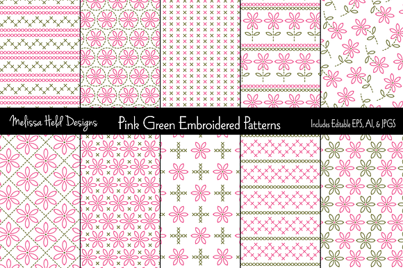 Pink Green Embroidered Patterns preview 5