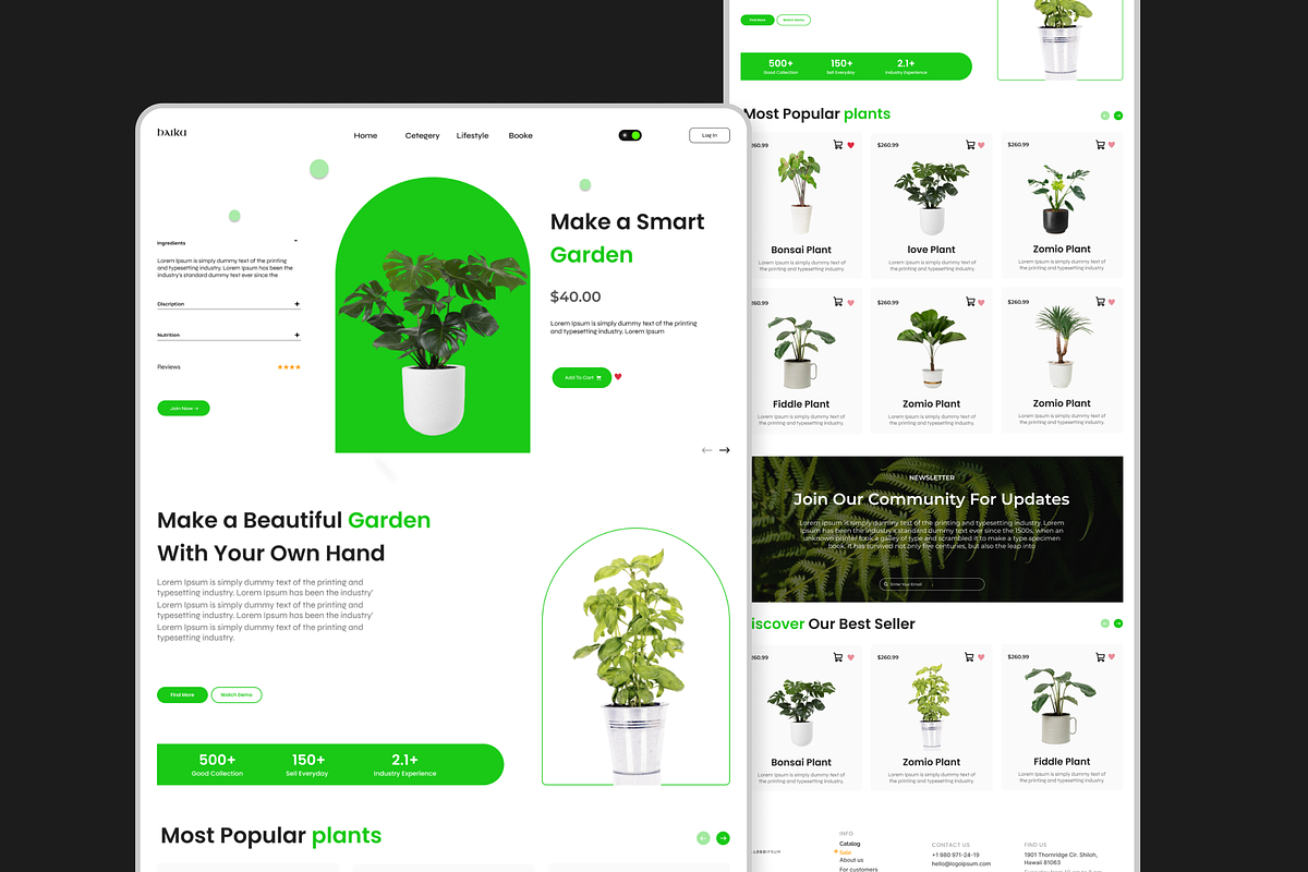 Daiku - Plants Website Landing Page, an UI Kit Template by Hammad Arif