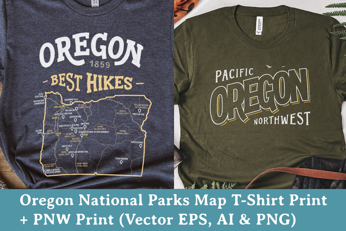 Oregon National Parks Map Tee Print, an Object Graphic by Paul Lesser (Photo 1 of 5)