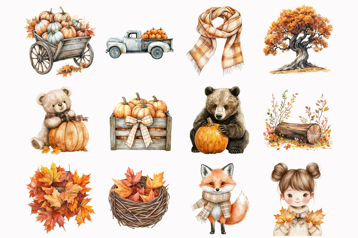 Watercolor Autumn Woodland Clipart, a Seasonal Illustration by Design Market (Photo 2 of 5)