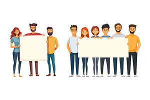 People holding blank banner. Cartoon, a Person Illustration by Stock-Smart-Start