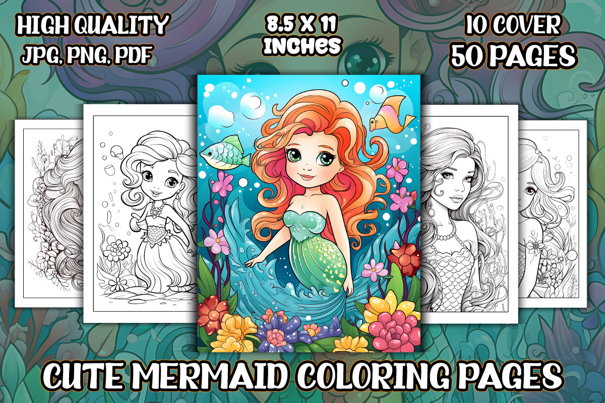 Cute Mermaid Coloring Pages for Kids, an Object Graphic by protabsorkar11