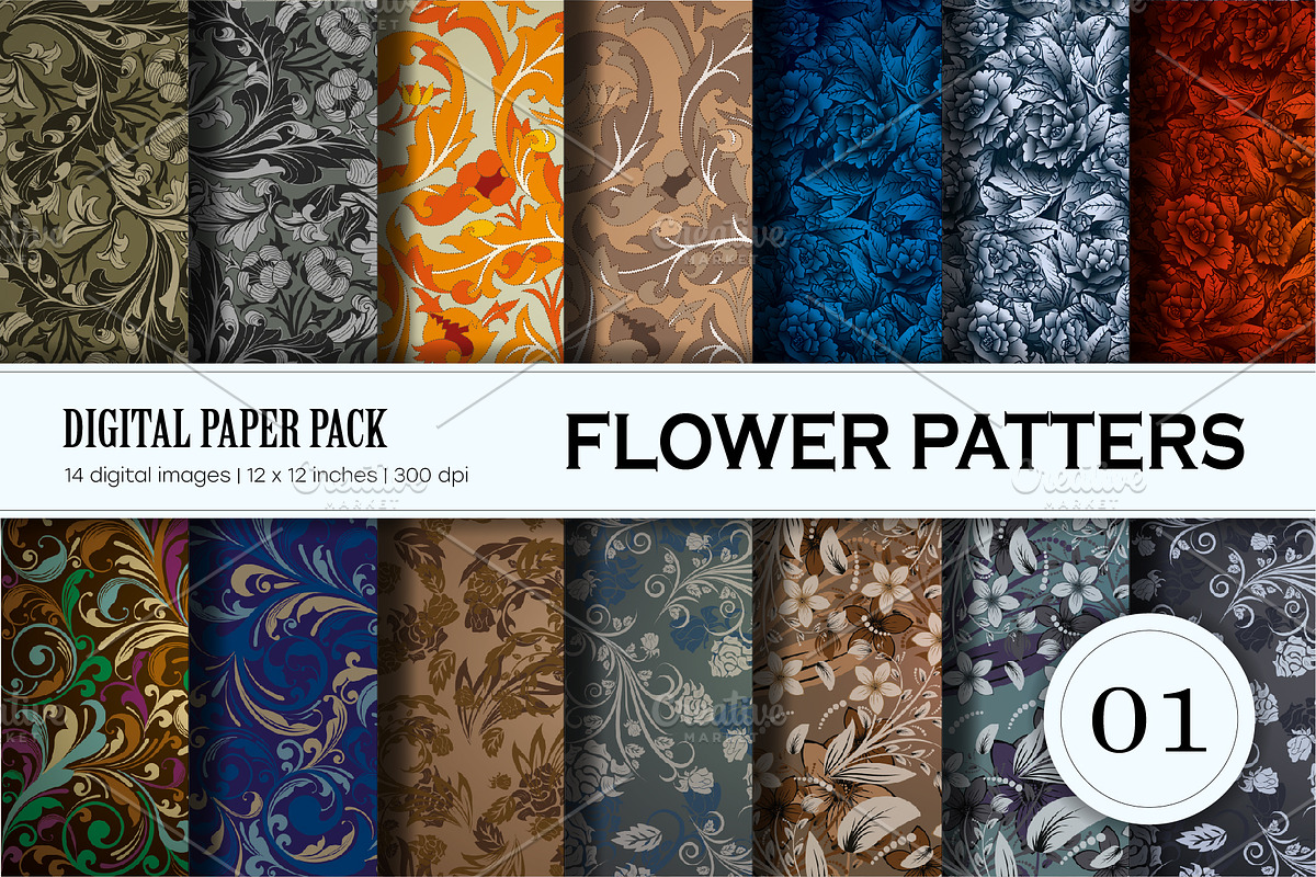 Big Bundle Floral Patterns 01., a Pattern Graphic by KENO Mascots (Photo 2 of 11)