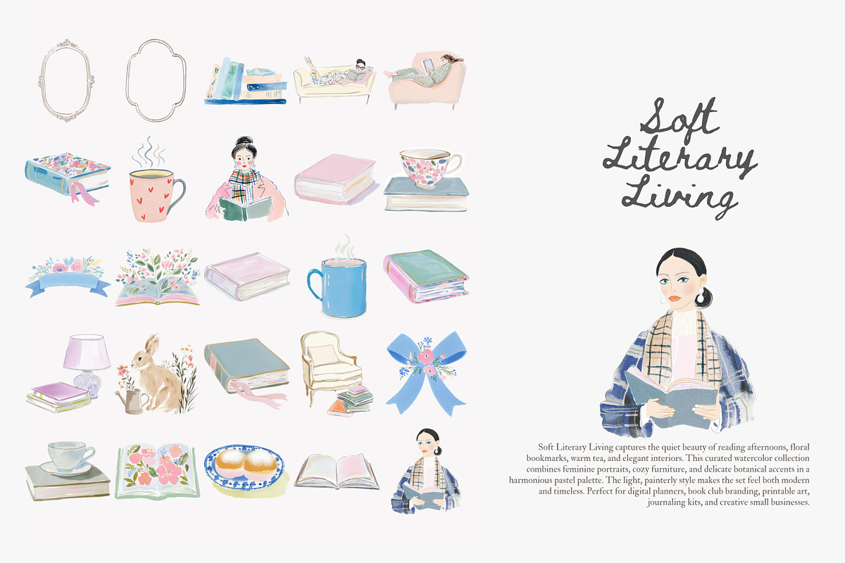 Soft literary living clipart bundle, a Decorative Illustration by Patishop Art (Photo 6 of 8)