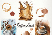Coffee lover watercolor clip art, an Illustration by SandraGraphicDesign (Thumbnail 6 of 6)