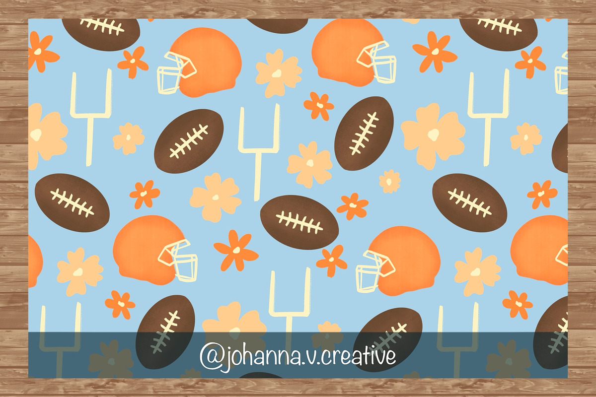 Floral Football Seamless Pattern, a Sport Illustration by Johanna V. Creative (Photo 6 of 6)