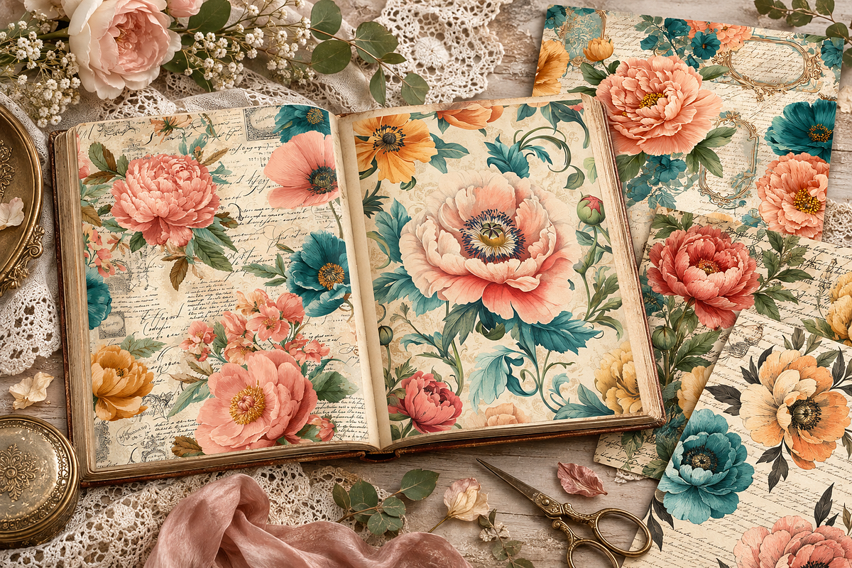 VINTAGE BOTANICAL EPHEMERA FLORAL, a Background Graphic by Printable Treasure (Photo 2 of 3)