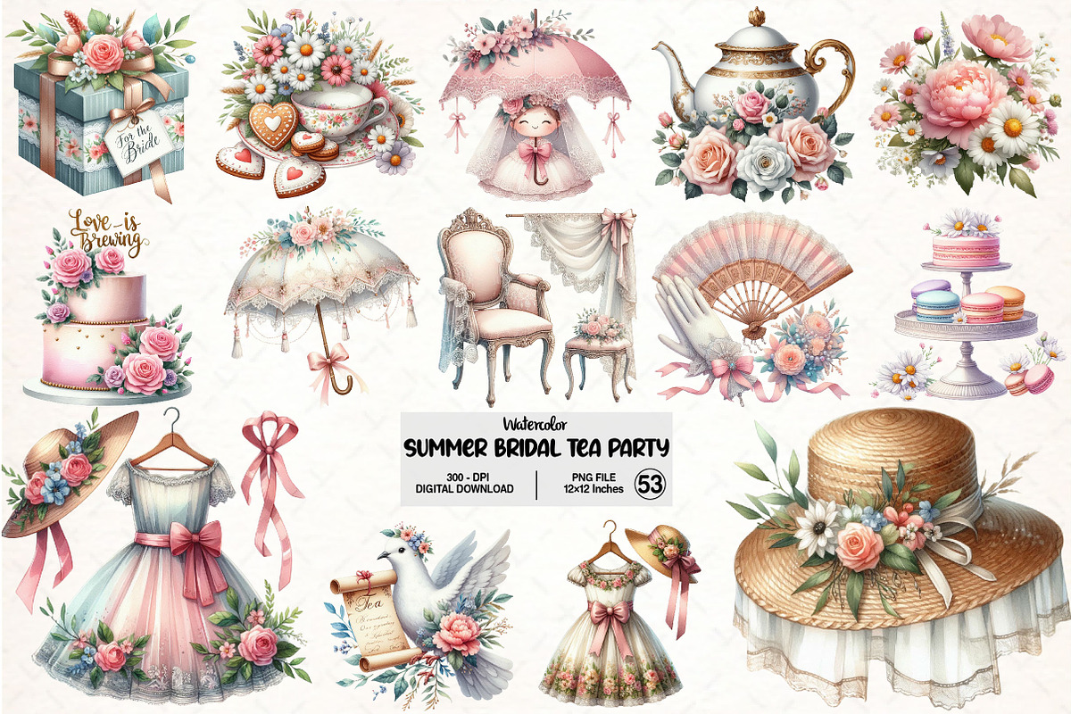 Summer Bridal Tea Party Set Clipart, an Illustration by Pixels.Craft (Photo 1 of 7)