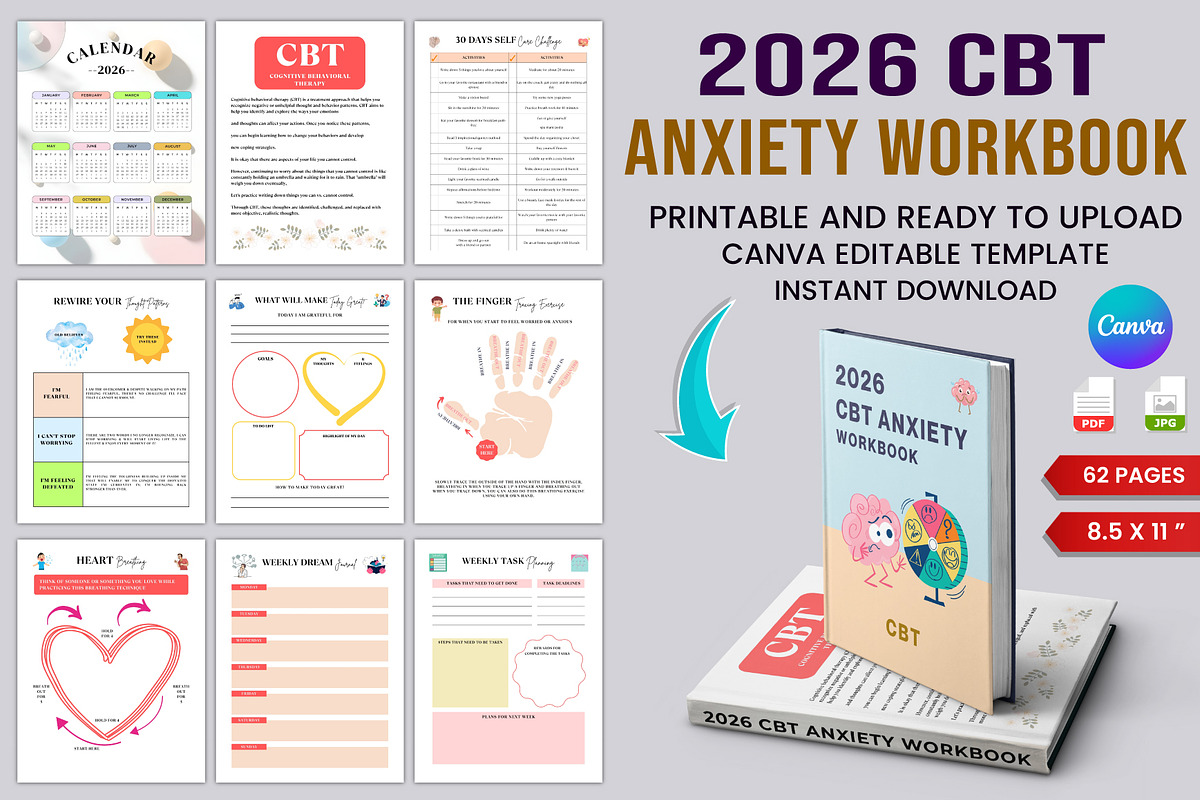 The 2026 CBT Anxiety Workbook, a Stationery Template by Designmela01