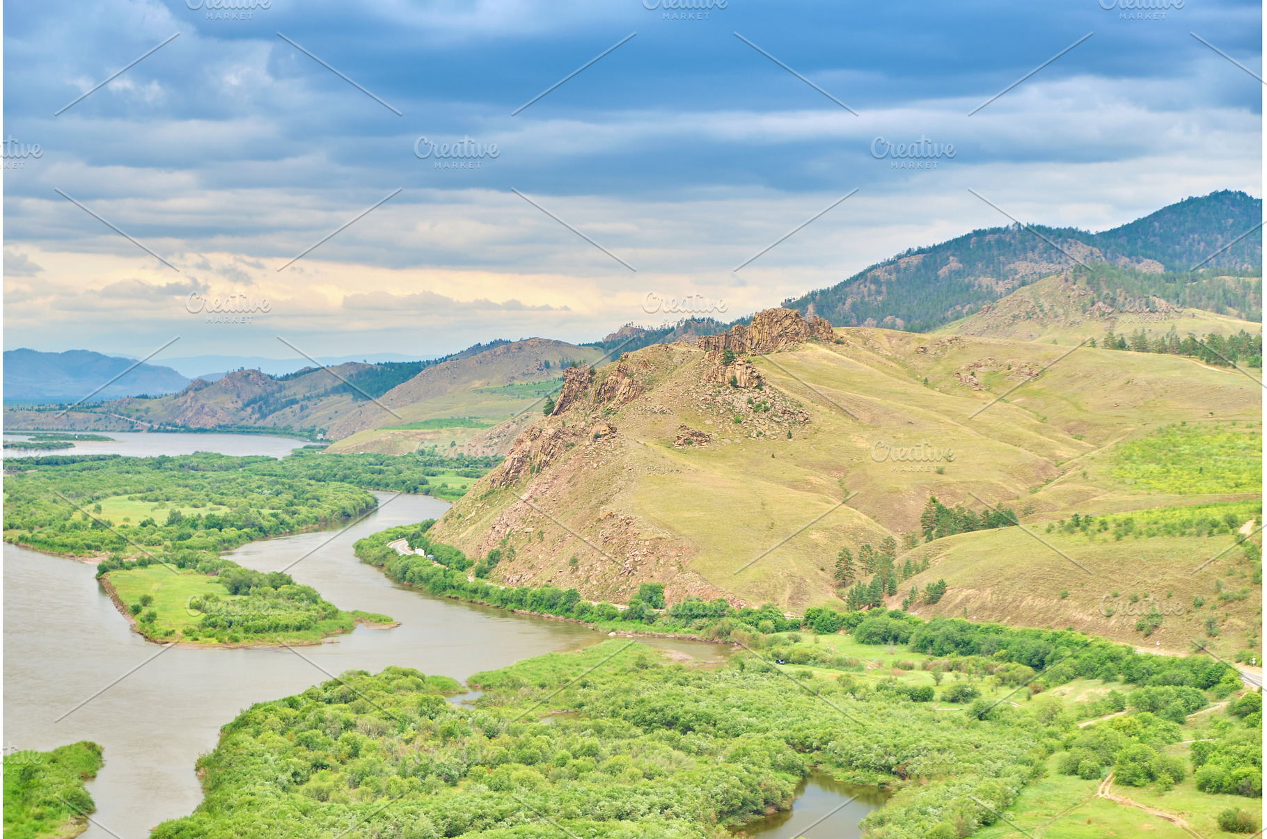 View of the Selenga River from Mount, an Architecture Photo by PhotoXab