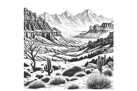 Desert Landscape with Canyons and, an Illustration by AlexArt