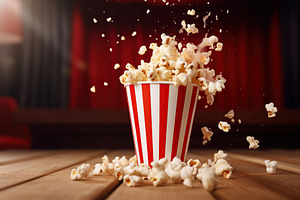 Paper cup with popcorn on wooden background, a Food & Drink Photo by AlyaAnd