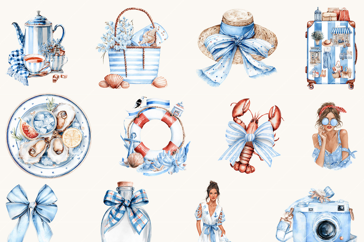 Nautical Beach Summer Clipart, a Seasonal Illustration by BusyDaydesign (Photo 2 of 9)