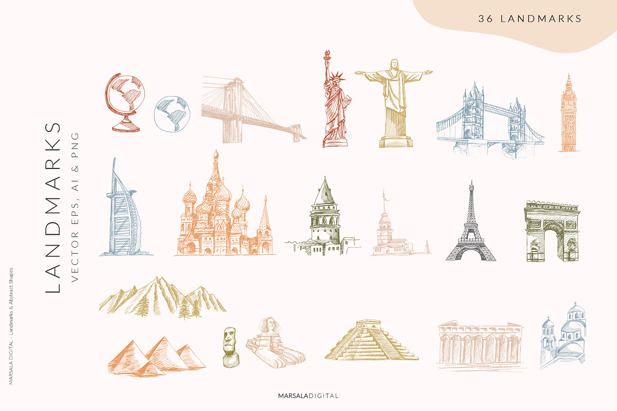 City Landmarks Destinations Abstract, a Decorative Illustration by Kaya Fonts (Photo 7 of 17)