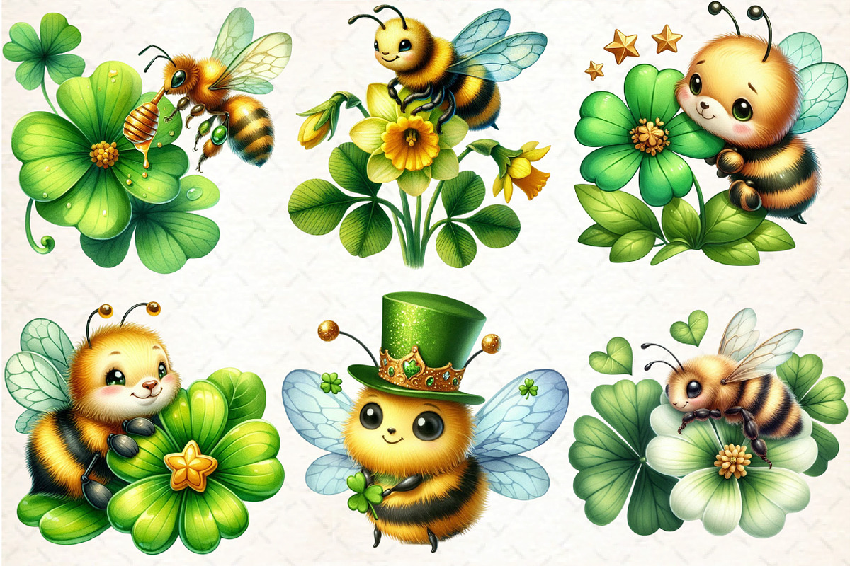 St Patrick’s Day Beautiful Bee  Clip, an Illustration by DreamCafeArt (Photo 3 of 4)