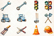 Cute Construction Watercolor Clipart, an Illustration by DreamCafeArt (Thumbnail 4 of 5)
