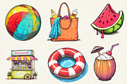 Retro Summer Beach Clipart, an Illustration by OK Design (Thumbnail 2 of 5)