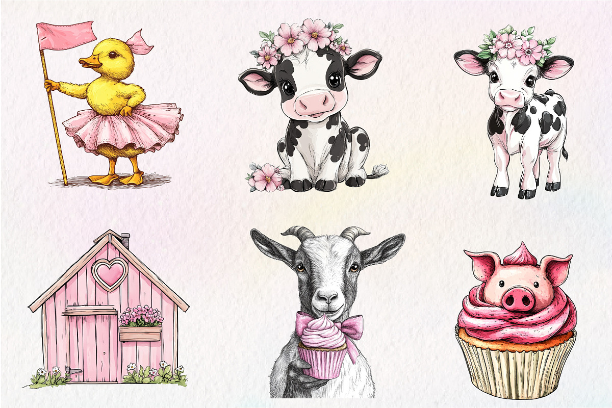 watercolor Cute Farm Birthday, an Illustration by CreationArt (Photo 7 of 9)