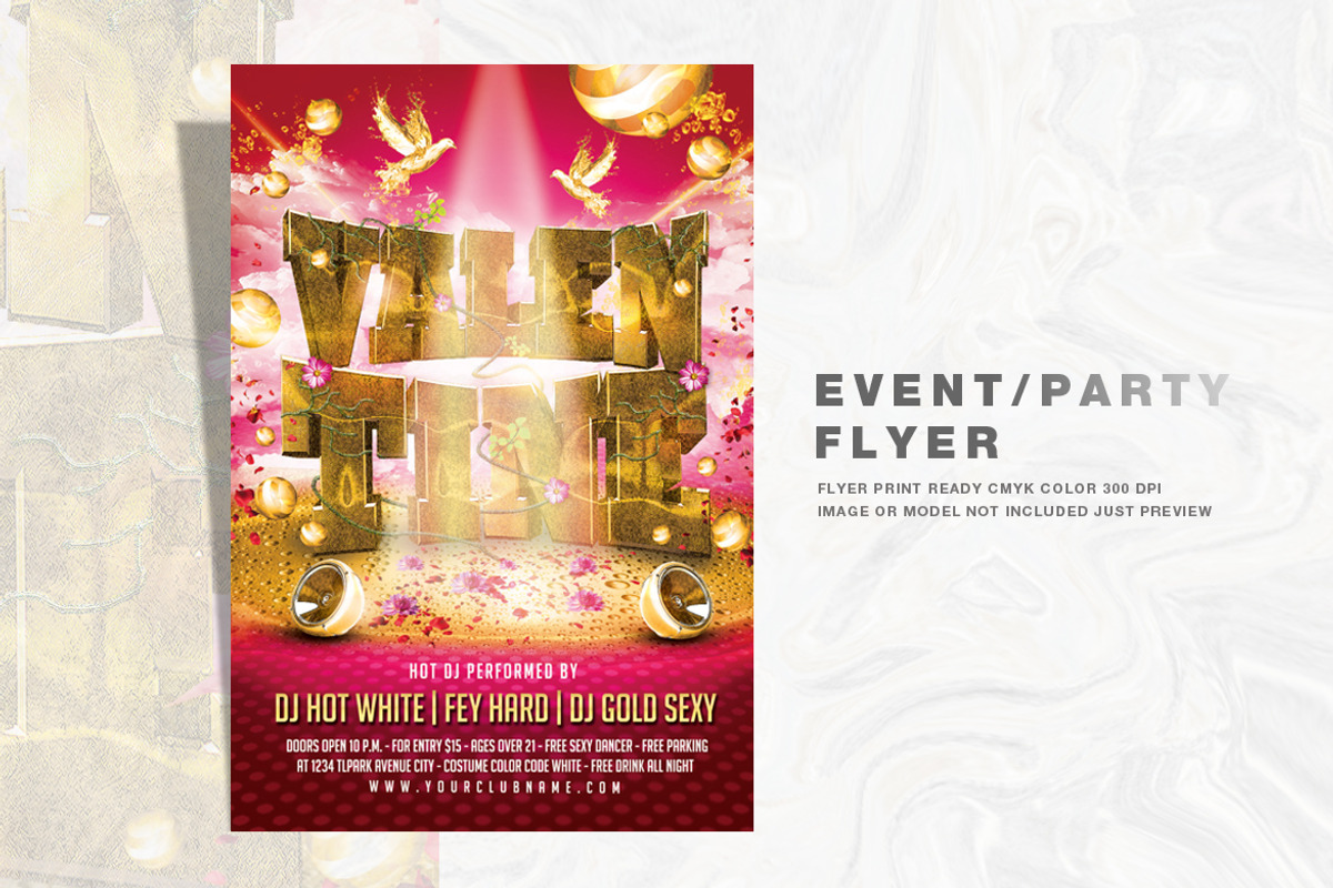 Gold Valentine Party Flyer, a Flyer Template by feydesign