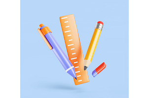 School and office stationery 3d set, an Education Illustration by Marozhkastudio