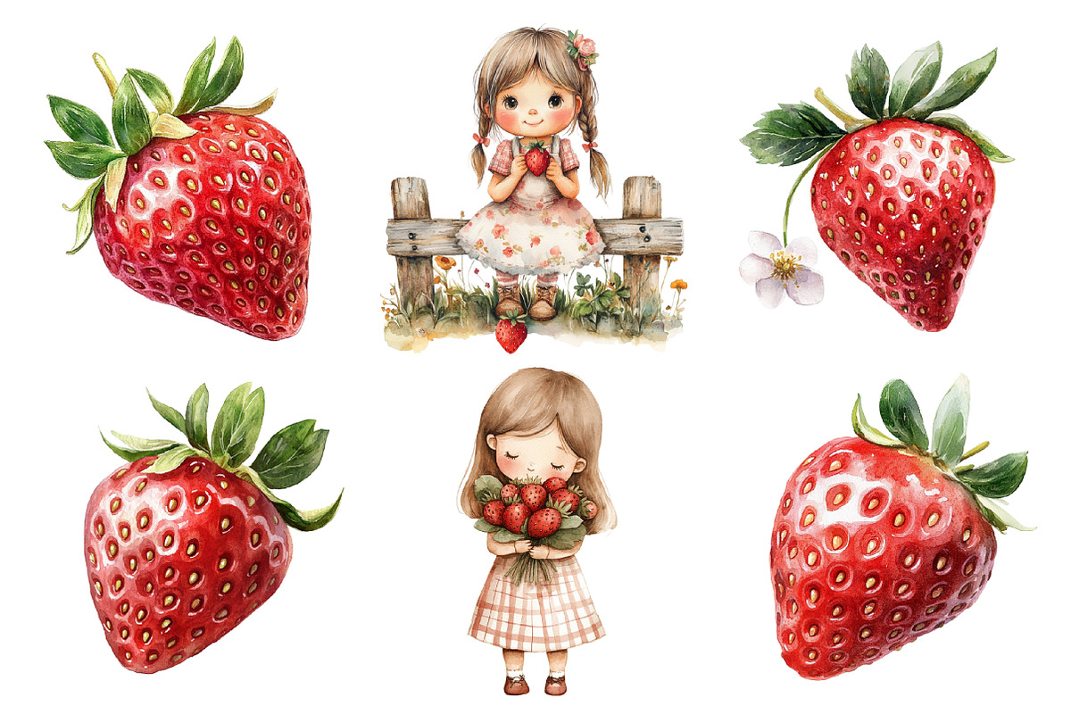 Watercolor Rustic Strawberry PNG, an Illustration by SinaCreation (Photo 2 of 5)
