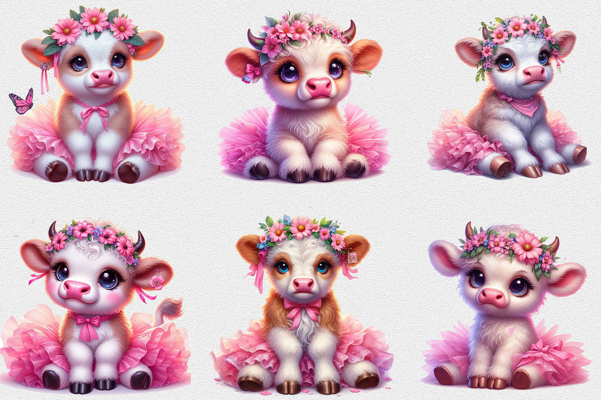 Watercolor Cute Pink Cows clipart, a Seasonal Illustration by Craft Nest (Photo 4 of 6)