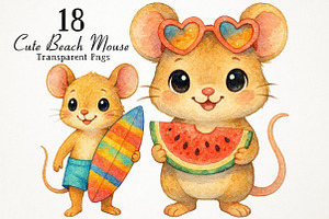 Cute Beach Mouse PNG Clipart, an Animal Illustration by RobertsArt