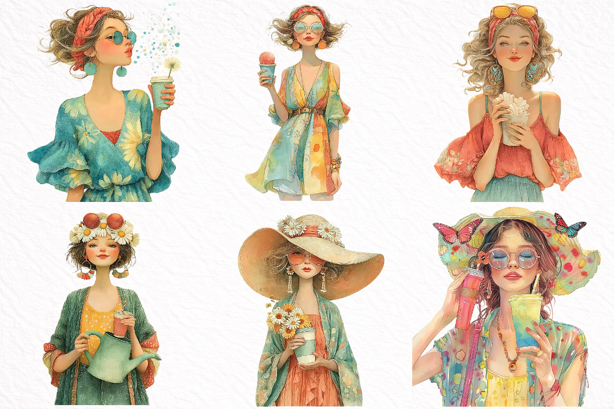 Whimsical Summer Girl Clipart, an Illustration by DreamArtGraphic (Photo 3 of 8)