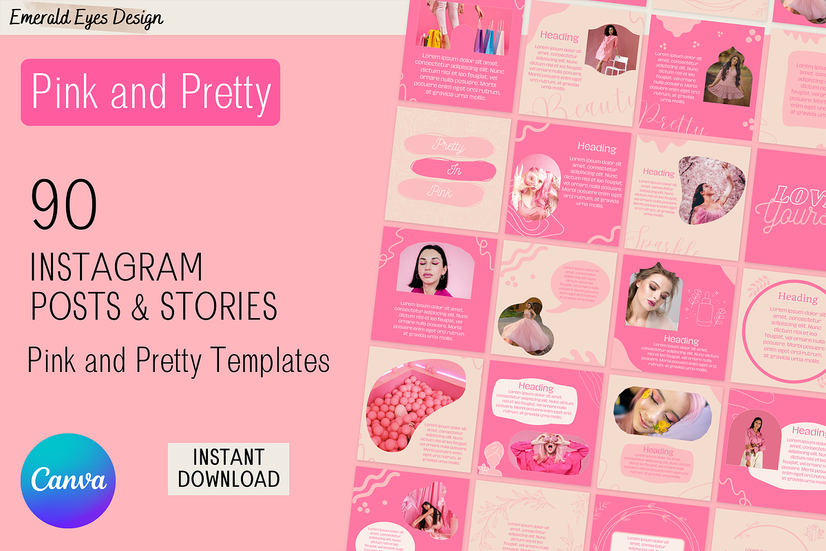 90 Canva Pretty Pink Theme Instagram, a Social Media Template by Emerald Eyes Design (Photo 1 of 4)
