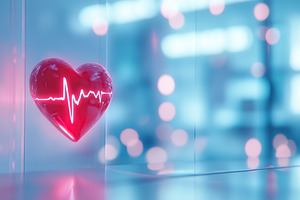 Red heart with glowing pulse line symbol, a Photo by AlyaAnd