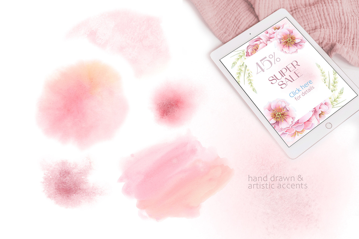 Pink Peonies Watercolor Women Beauty, a Decorative Illustration by Elena Malgina Clipart (Photo 12 of 13)