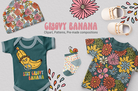 Goovy Banana. Fruit Retro Patterns