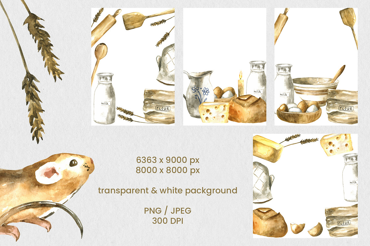 Kitchen Mouse Watercolor Clipart Set, an Animal Illustration by foxsong (Photo 9 of 13)