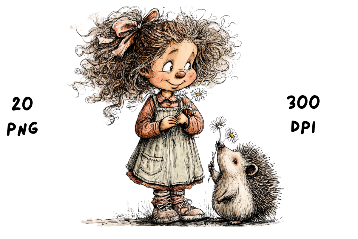 Whimsical Floral Girl & Hedgehog, an Animal Illustration by GiraffeCreative (Photo 4 of 20)