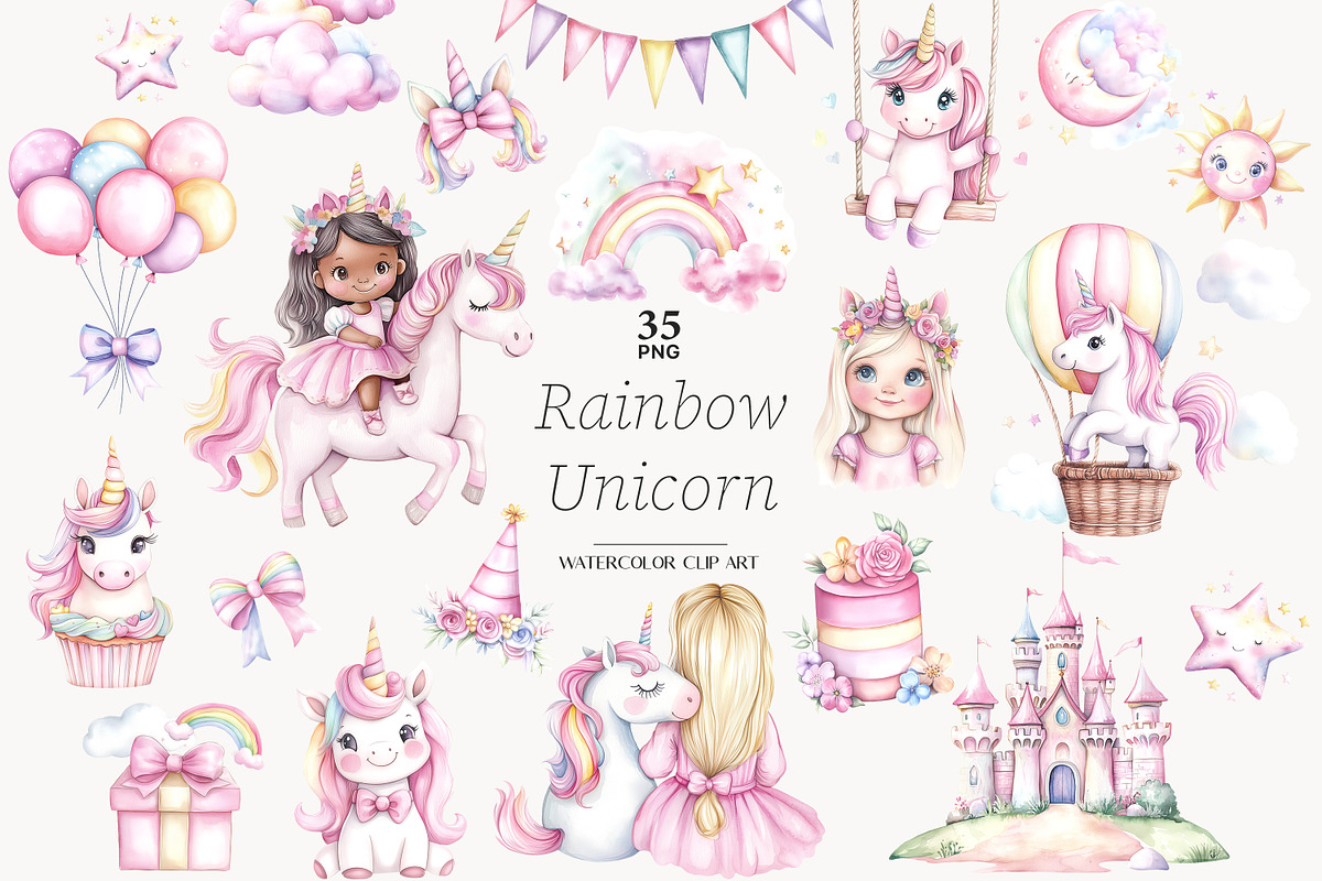 Rainbow Unicorn Clipart, an Animal Illustration by GlamArtZhanna (Photo 1 of 6)