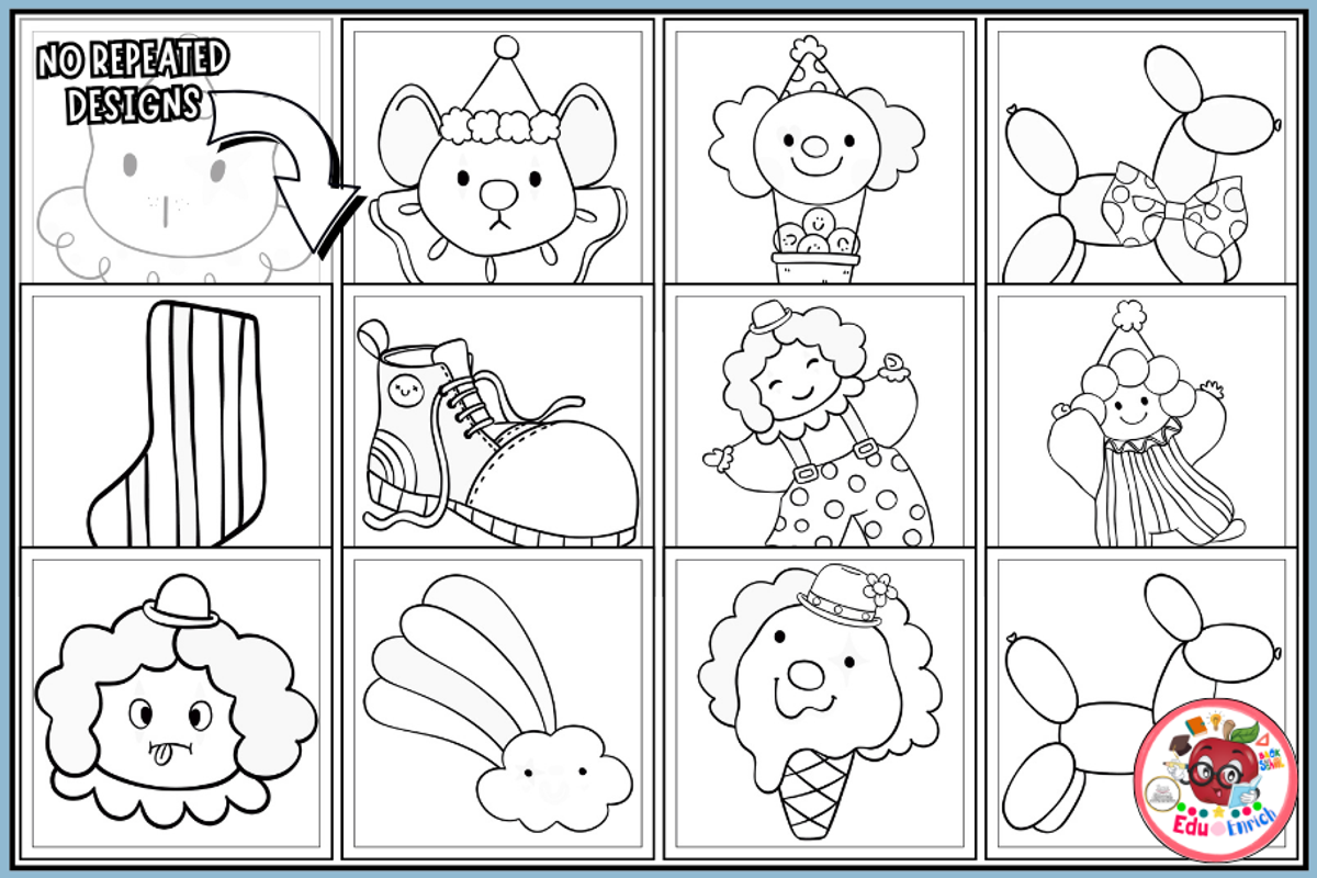Groovy Clown Coloring Pages, an Object Illustration by EduEnrich (Photo 3 of 3)