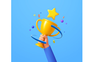 3d Hand hold gold trophy. champion, an Object Illustration by ModVector