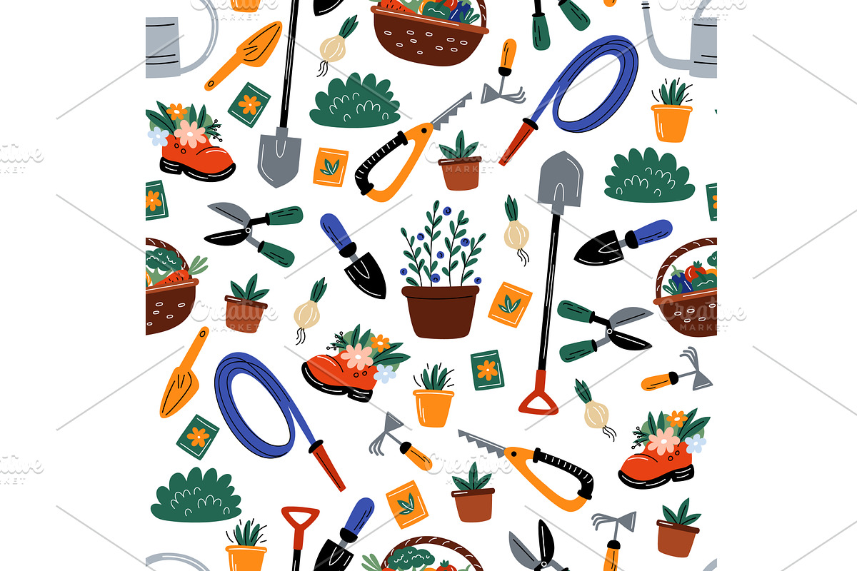 Garden tools seamless pattern, an Object Illustration by Vectorbuum