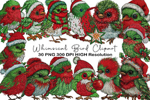 Santa Whimsical Bird Clipart, an Illustration by Black Bird Studio