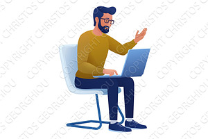 Man Using Laptop Computer Cartoon, a Person Illustration by Christos Georghiou