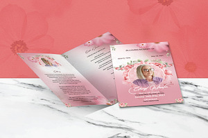 Pink Floral Funeral Program Template