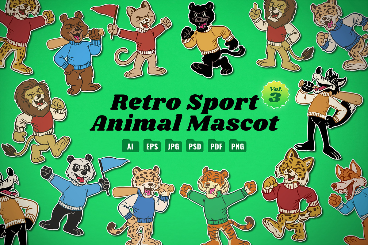 Retro Sports Animal Mascot Vol 3, an Animal Illustration by bazzier_graphik (Photo 1 of 7)