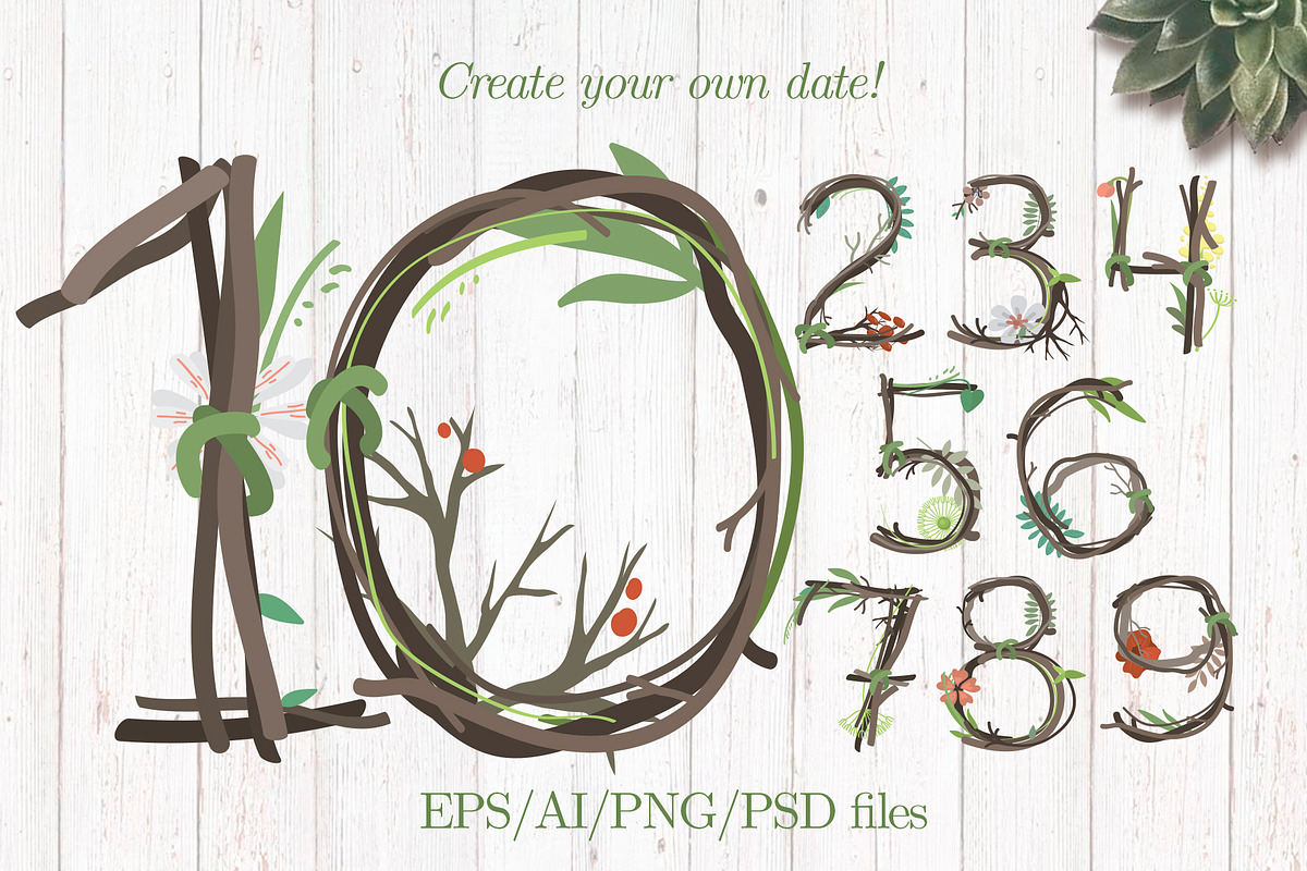 'Spring lettering' numbers, a Decorative Illustration by Cheeba Ribba Designs (Photo 1 of 2)
